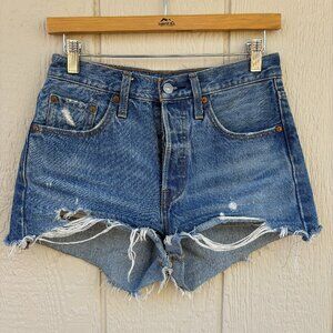 Levi's 501 Shorts Women's 25 Blue Denim Medium Wash Premium Boho Western Raw Hem